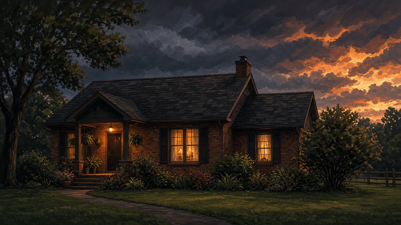 Soft illustration of a Birmingham-area home with a sturdy roof under stormy sky